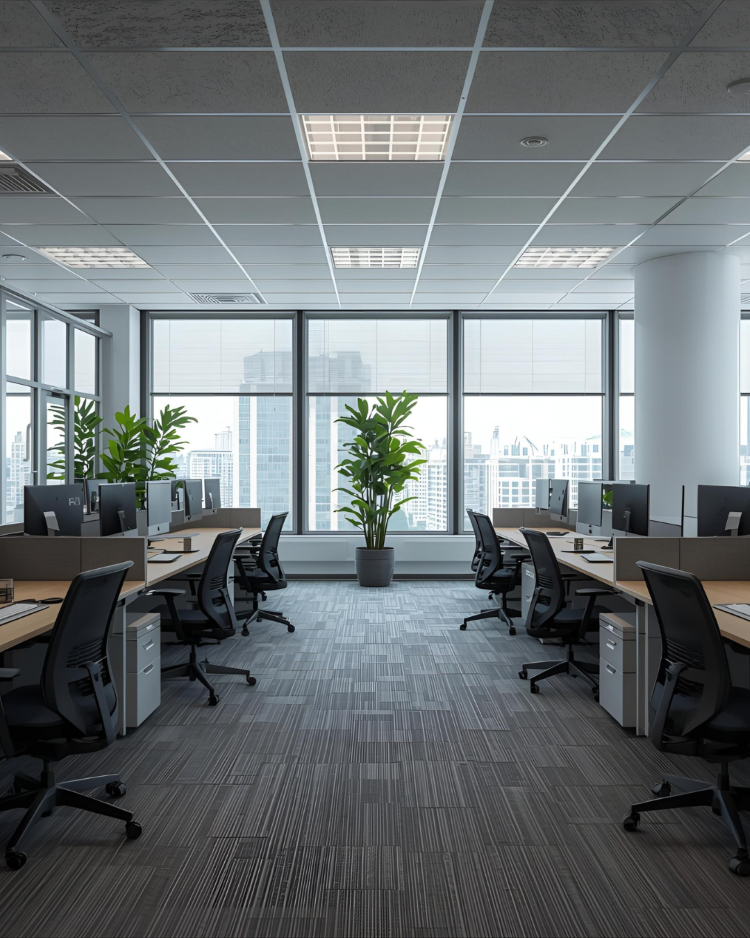 Moderner Bürobereich mit Arbeitsplätzen – Flächen- und Umzugsmanagement für effiziente Nutzung von Immobilien